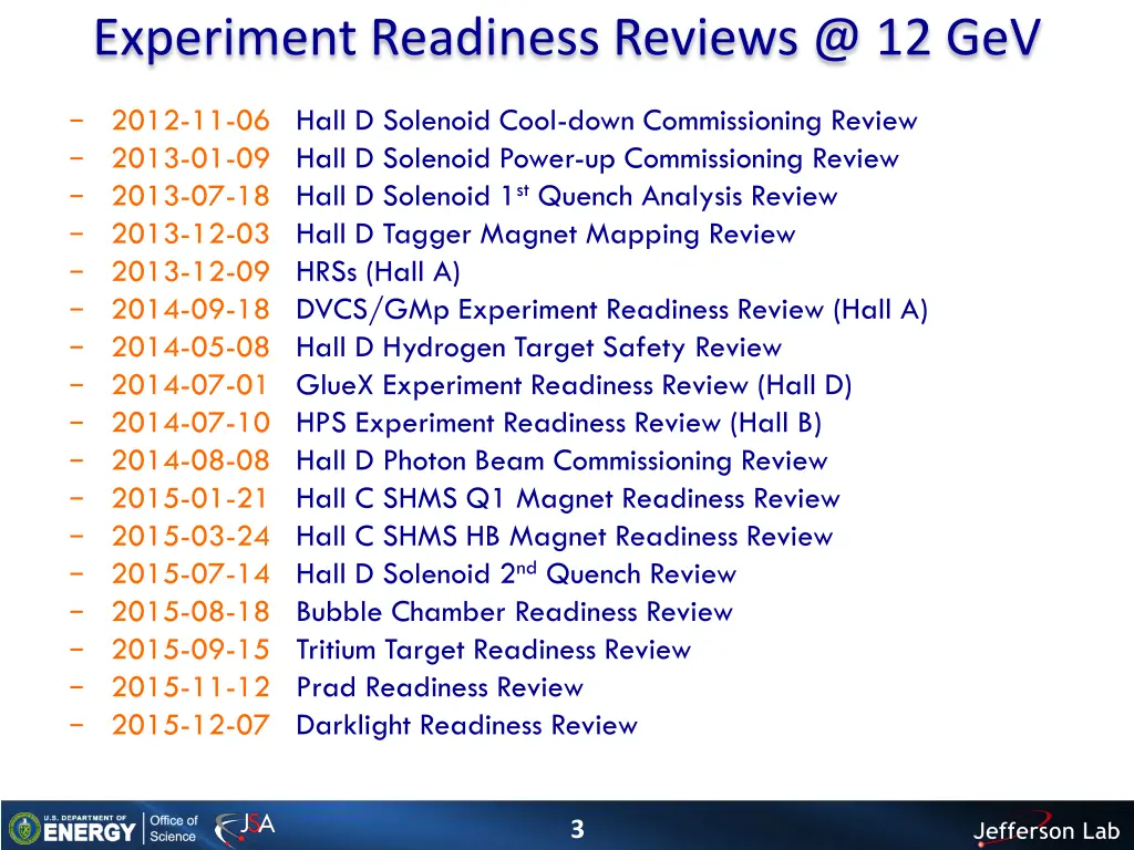 experiment readiness reviews @ 12 gev
