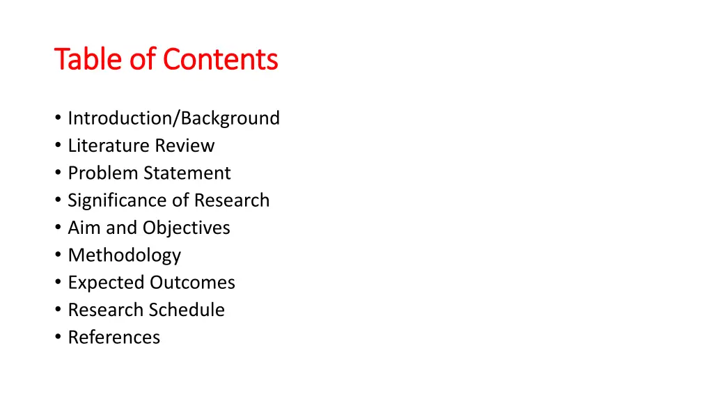 table of contents table of contents