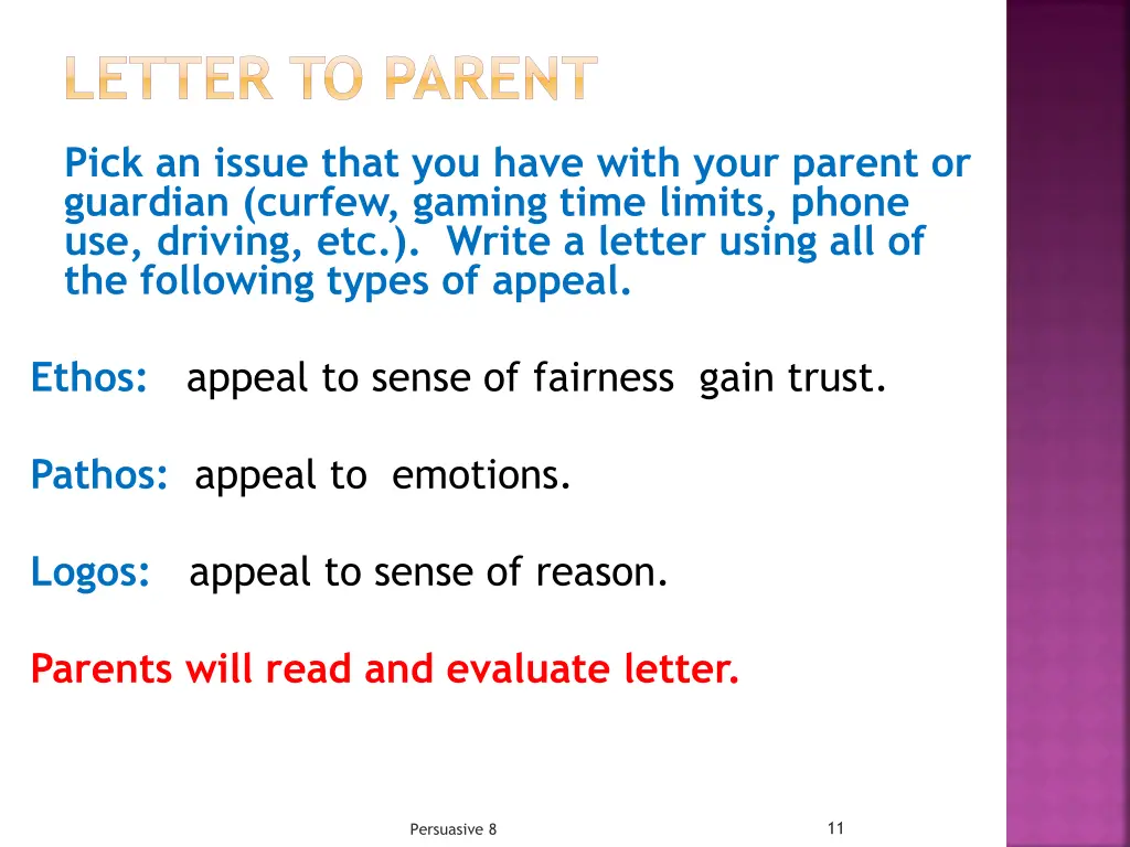 letter to parent
