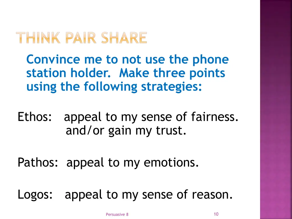 think pair share convince me to not use the phone