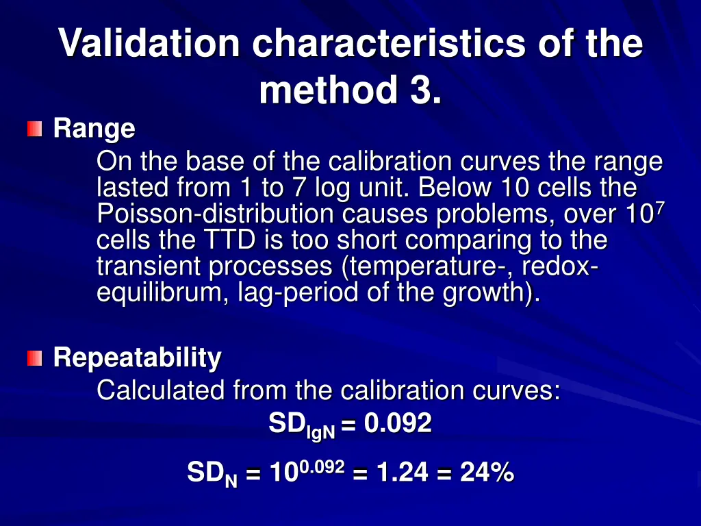 validation characteristics of the method 3 range