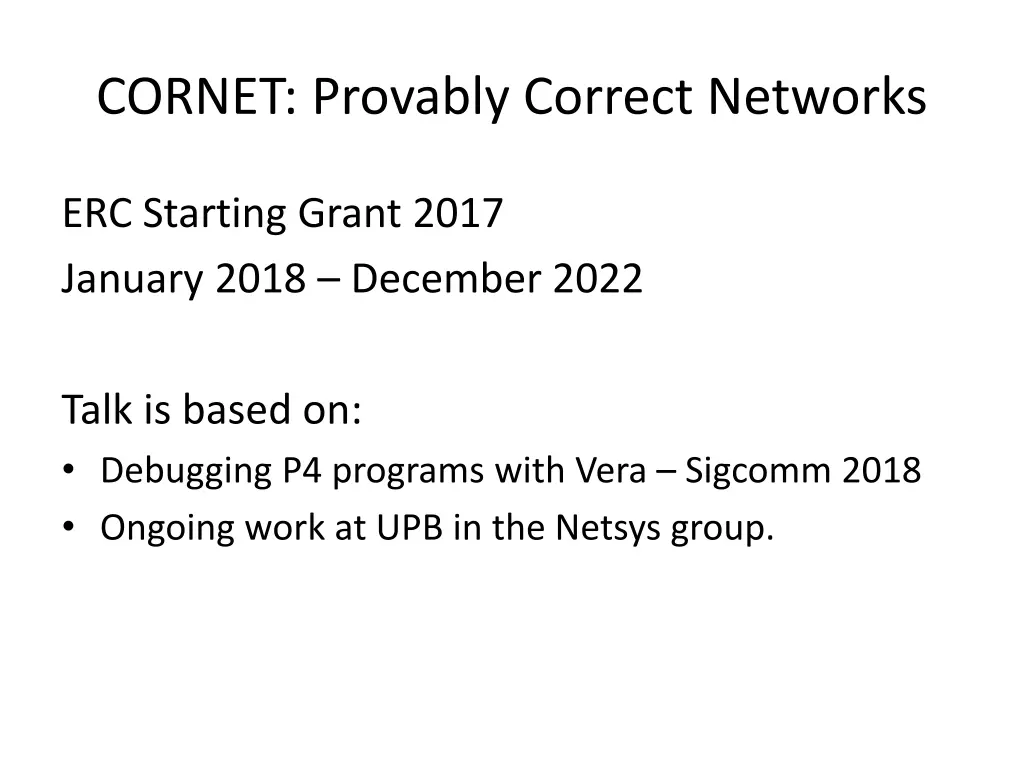 cornet provably correct networks