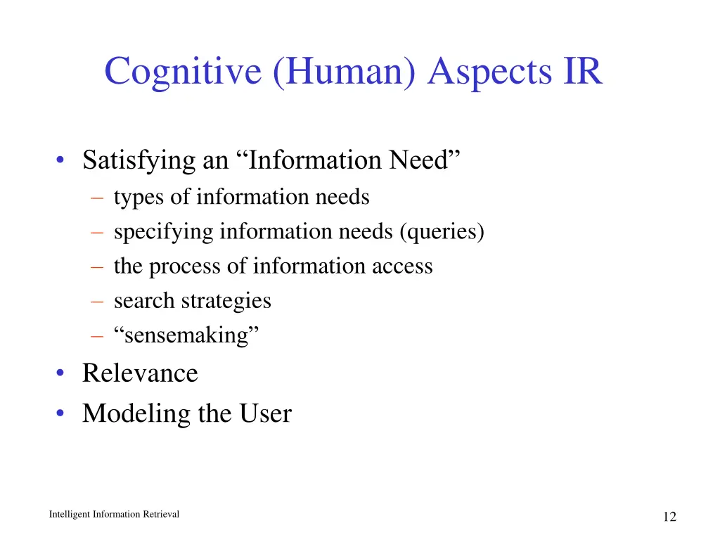 cognitive human aspects ir