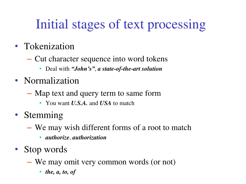initial stages of text processing