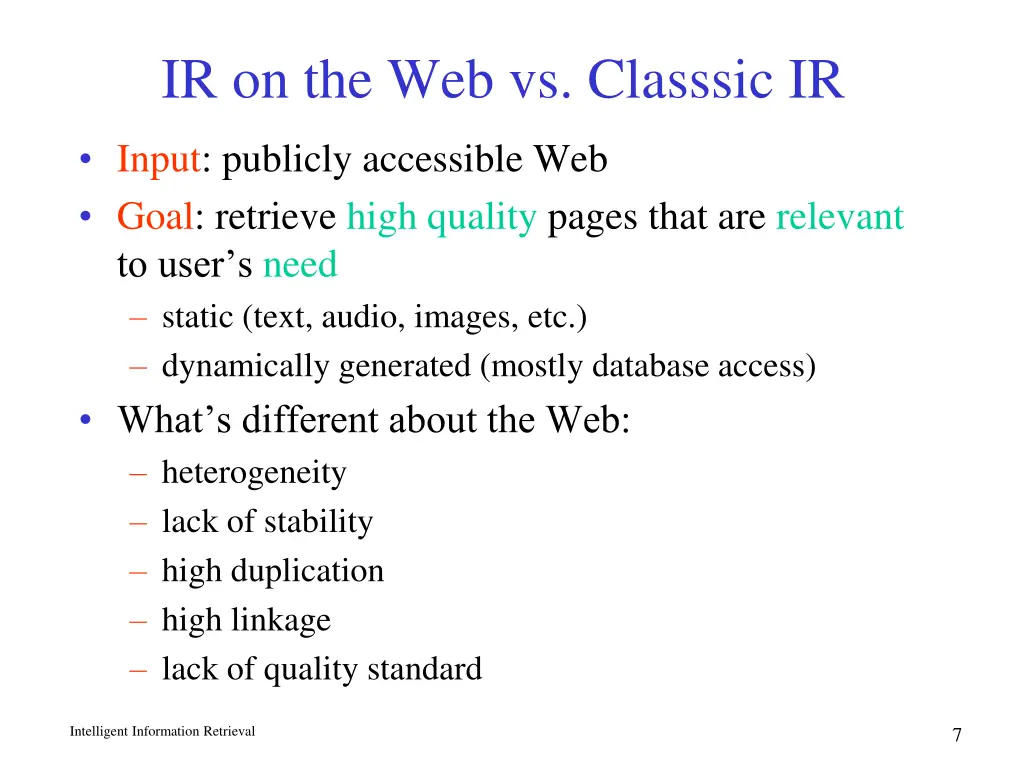 ir on the web vs classsic ir