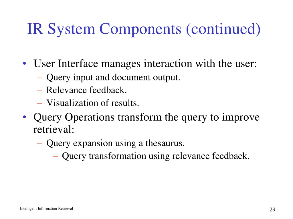 ir system components continued