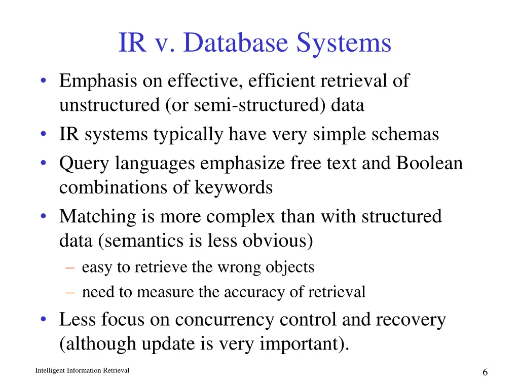 ir v database systems