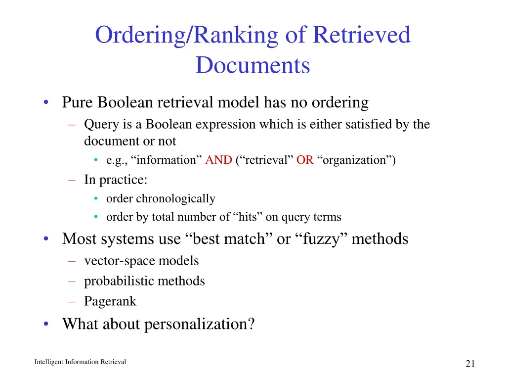 ordering ranking of retrieved documents