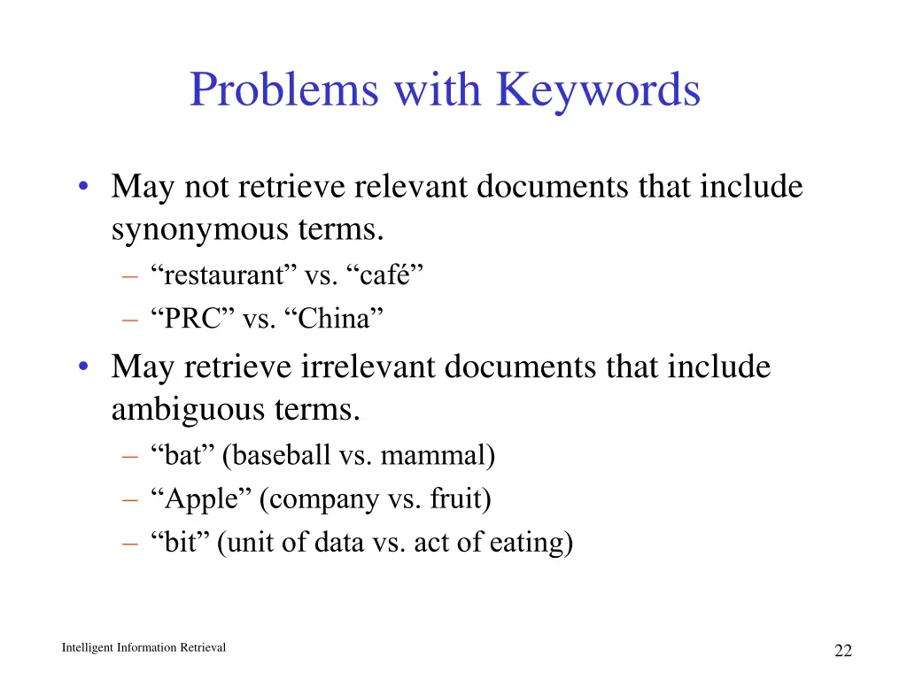 problems with keywords