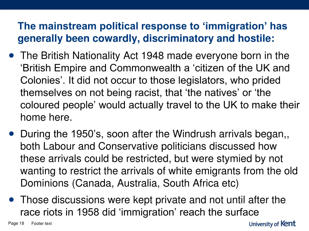 the mainstream political response to immigration