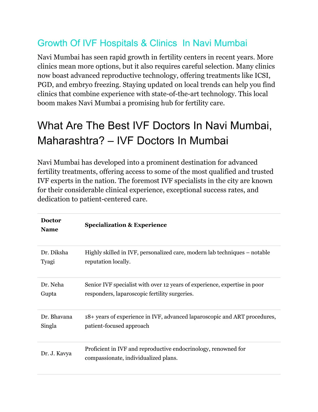 growth of ivf hospitals clinics in navi mumbai