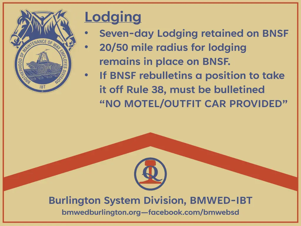 lodging seven day lodging retained on bnsf
