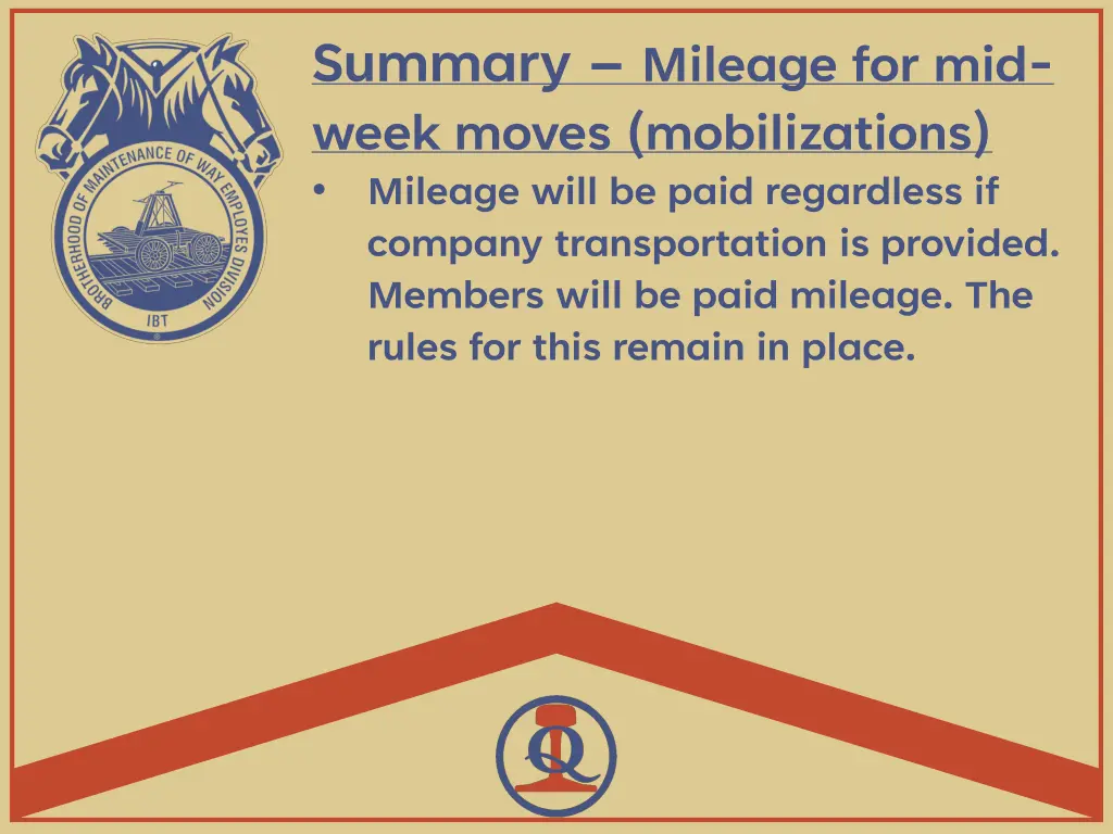 summary mileage for mid week moves mobilizations