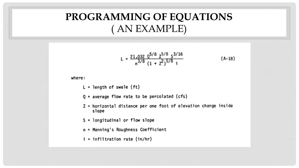 programming of equations an example
