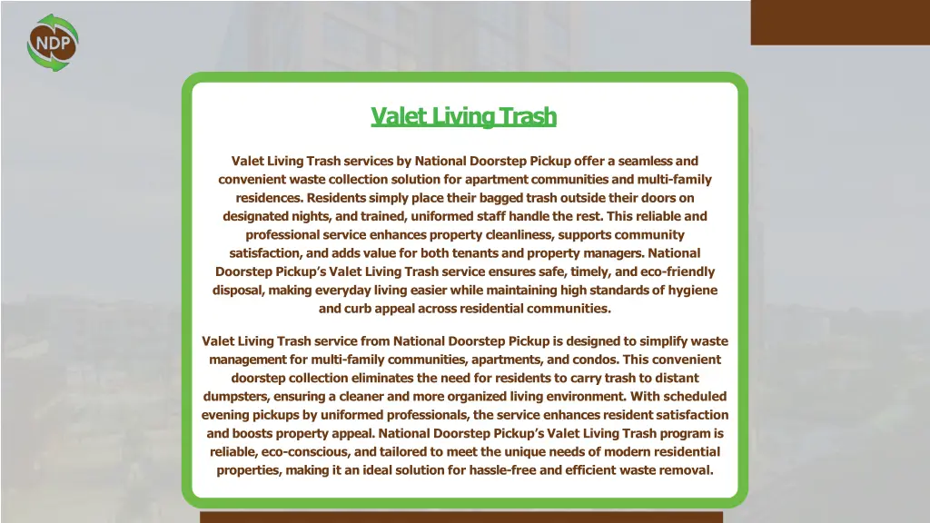 valet living trash