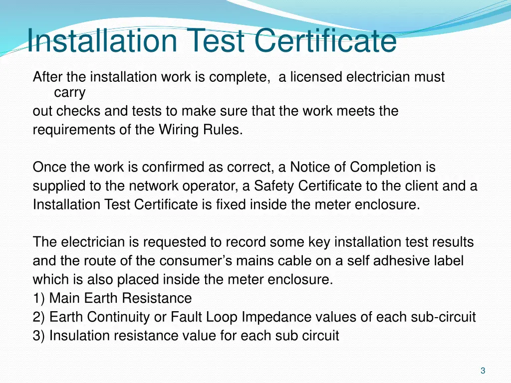 installation test certificate