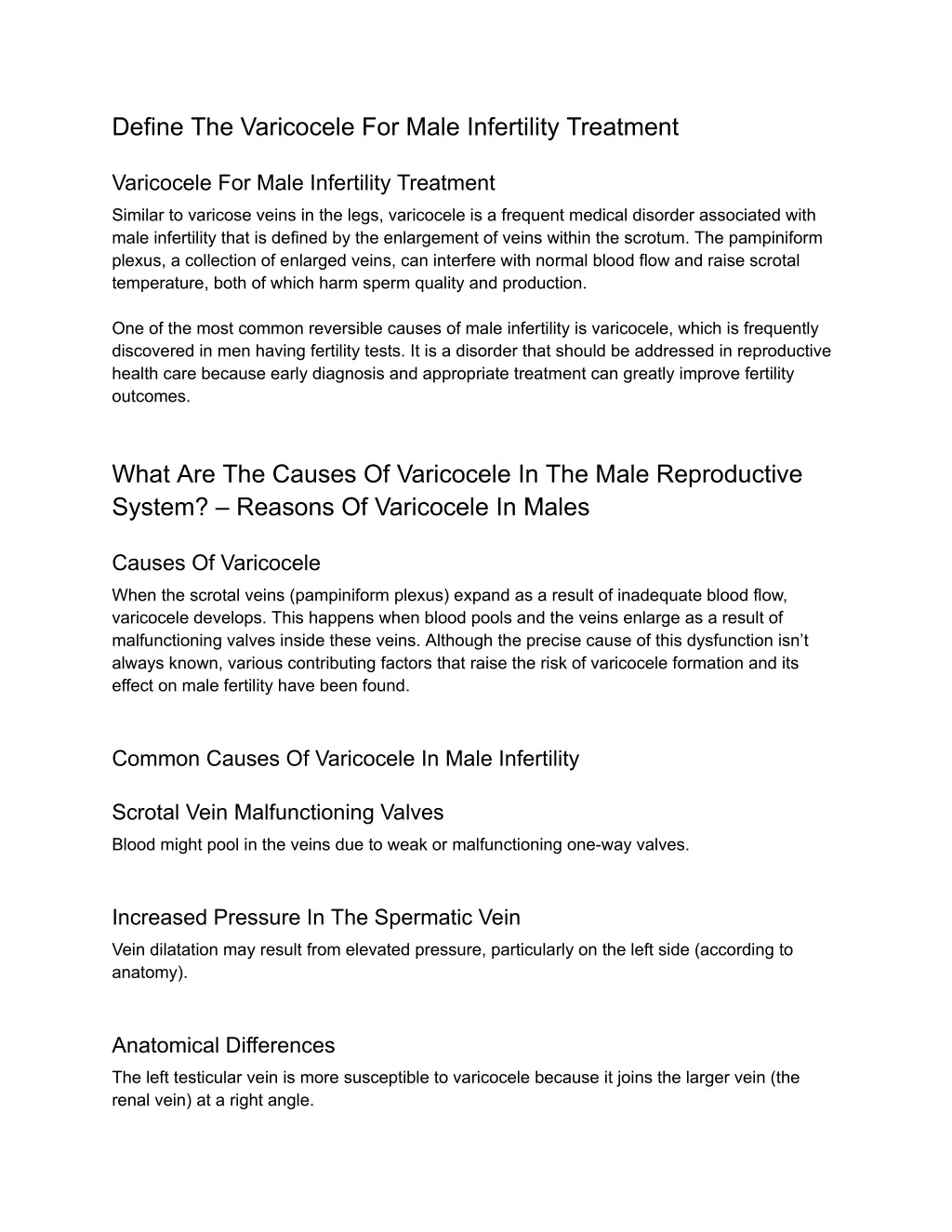 define the varicocele for male infertility