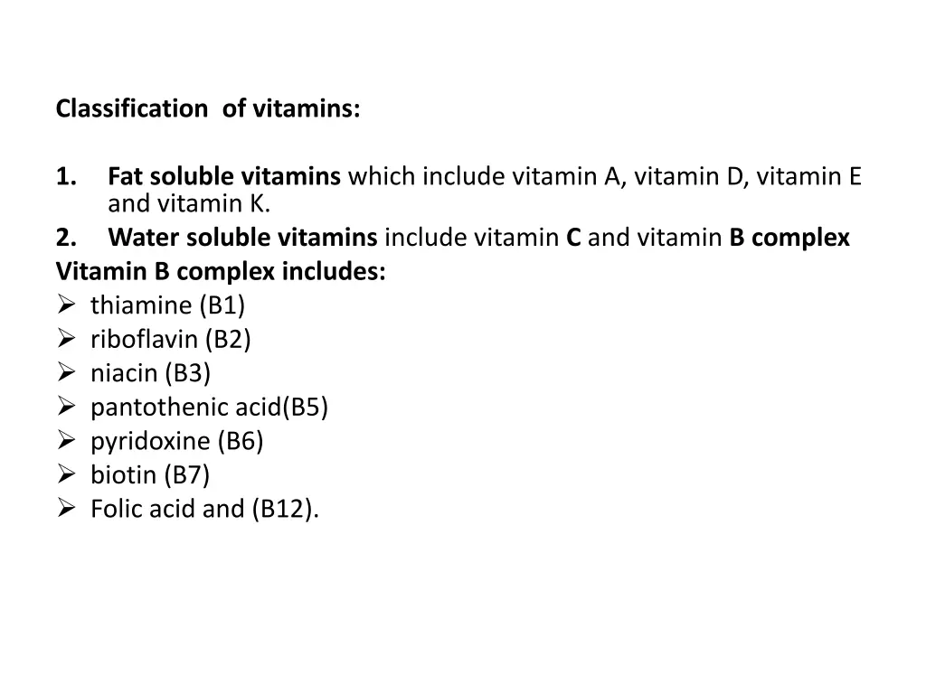 classification of vitamins