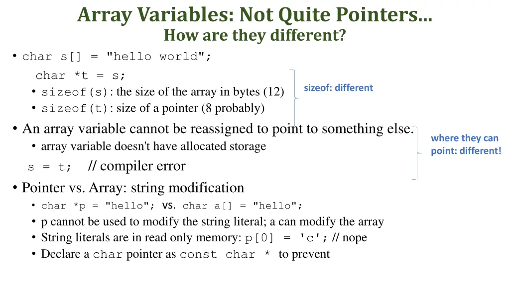 array variables not quite pointers how are they