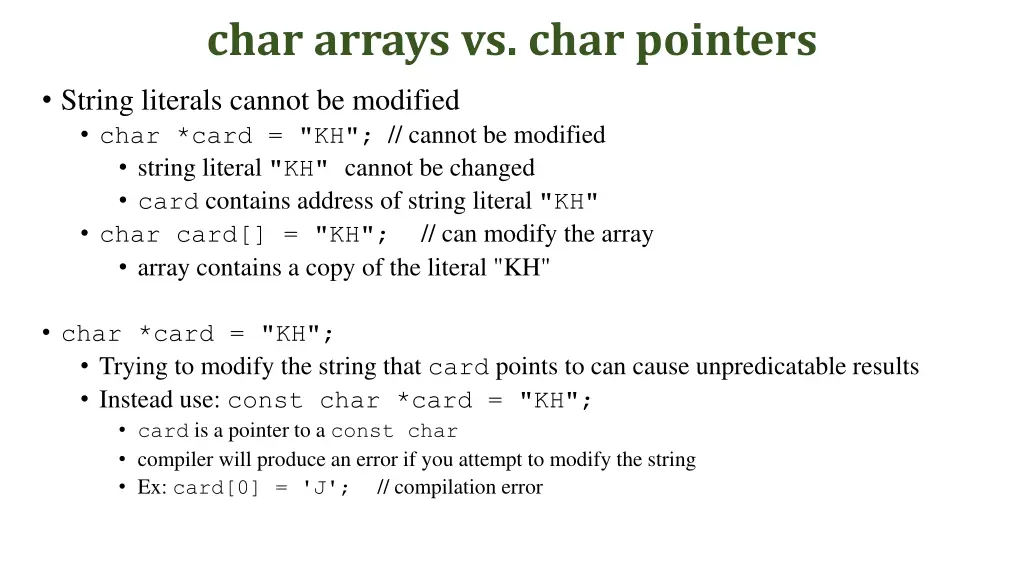 char arrays vs char pointers