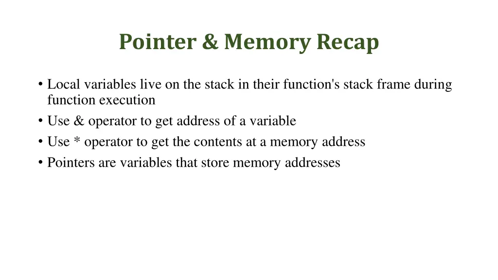 pointer memory recap
