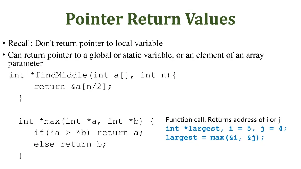pointer return values