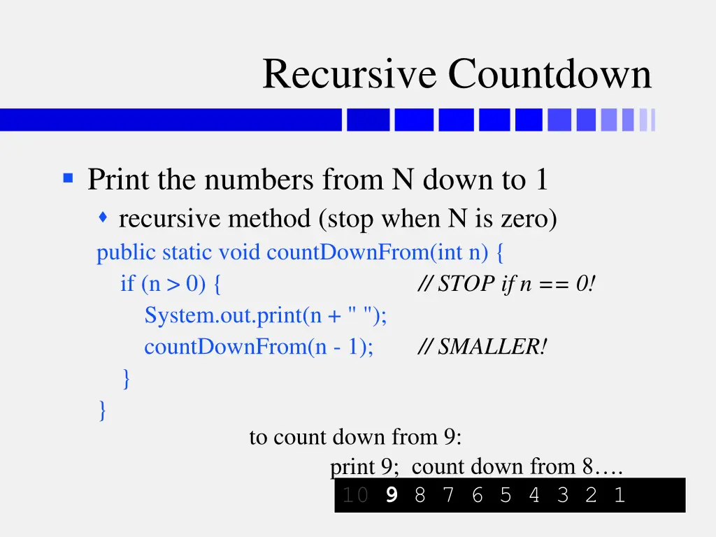 recursive countdown 1