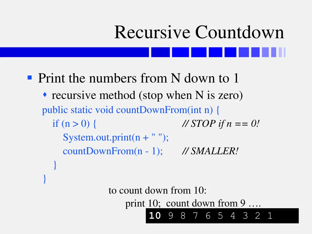 recursive countdown