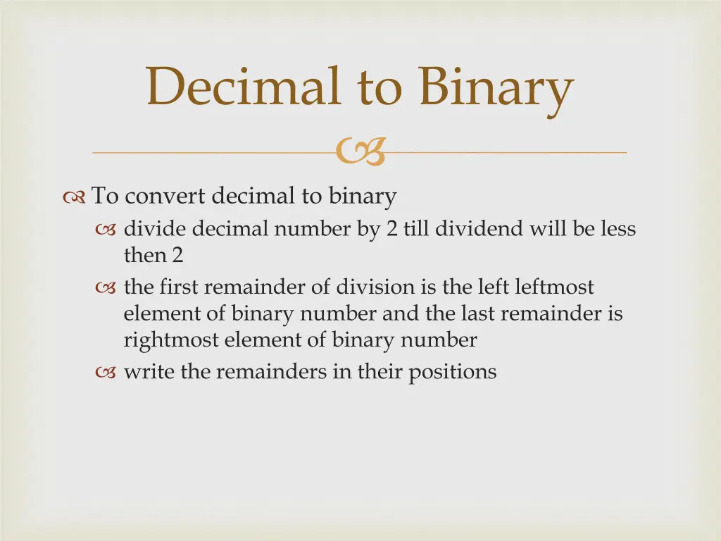 decimal to binary