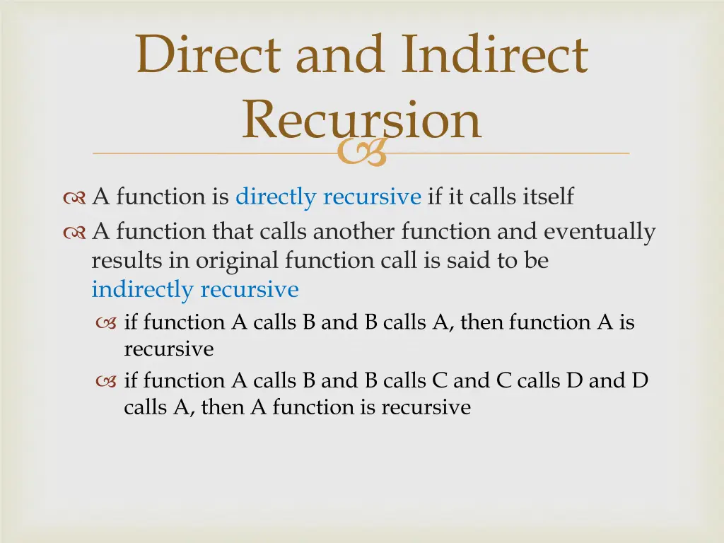 direct and indirect recursion