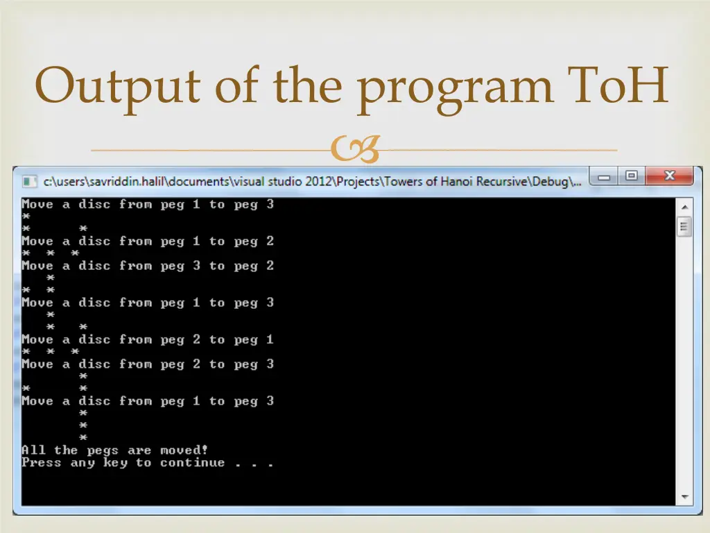 output of the program toh
