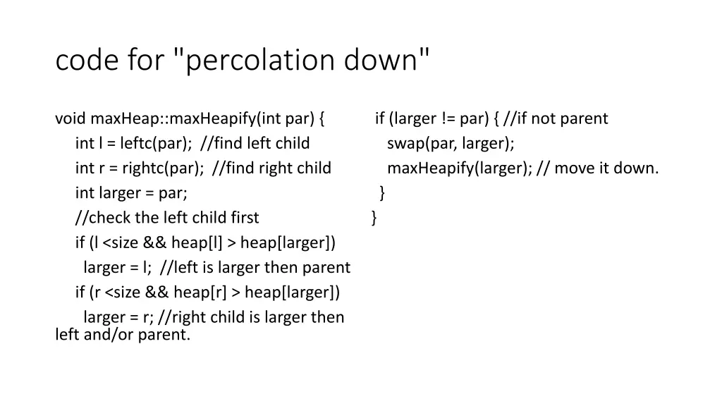 code for percolation down