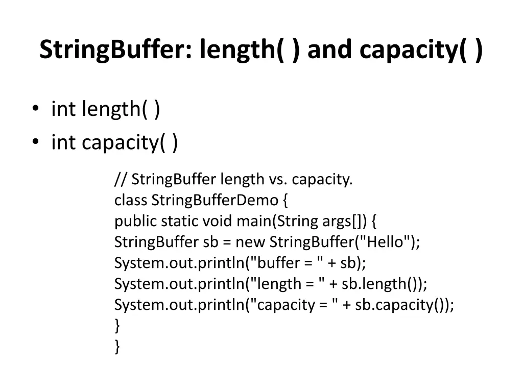 stringbuffer length and capacity