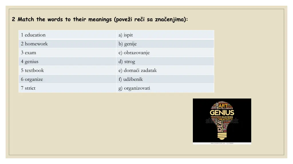 2 match the words to their meanings pove