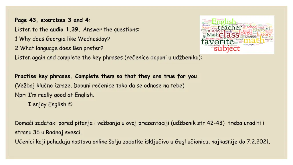 page 43 exercises 3 and 4 listen to the audio