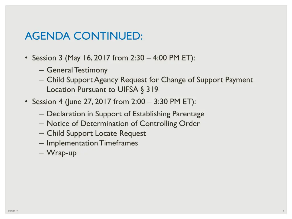 agenda continued