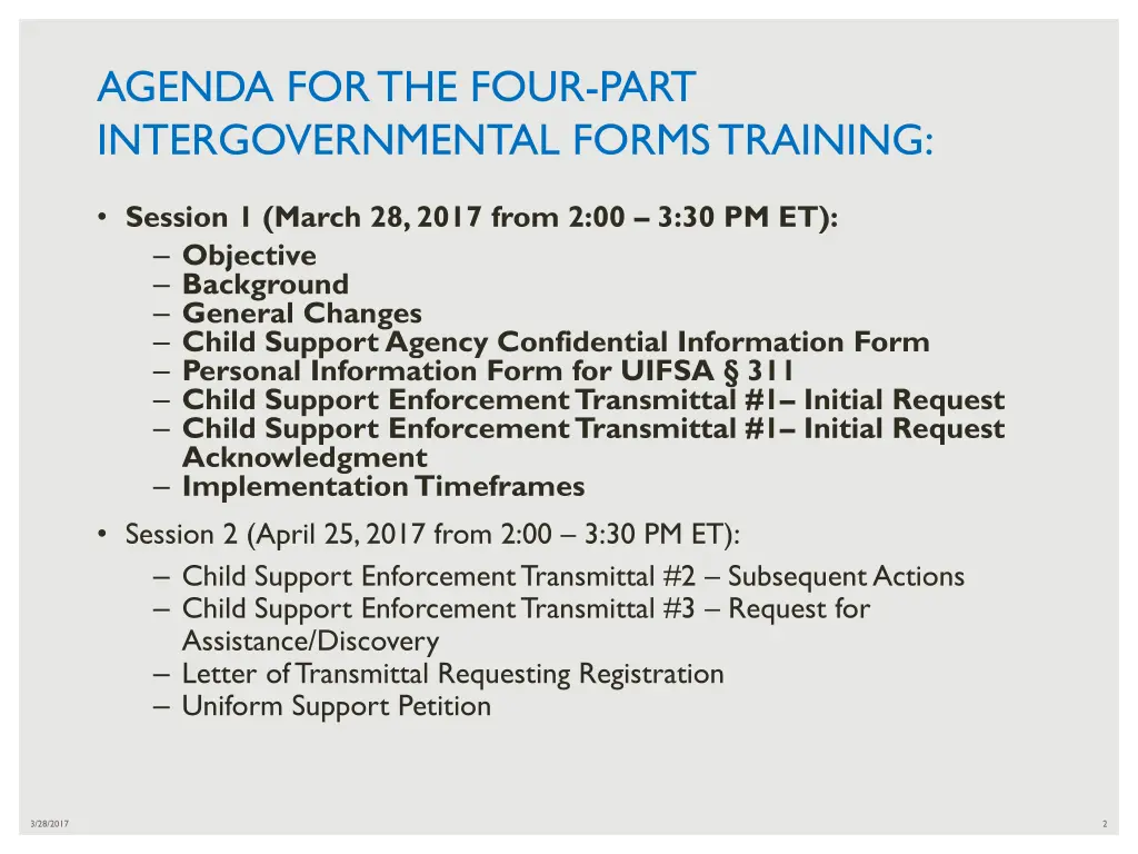 agenda for the four part intergovernmental forms
