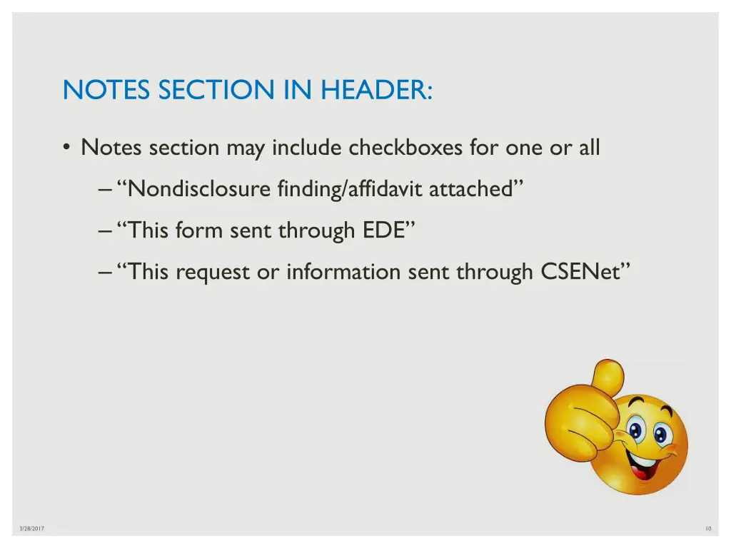 notes section in header