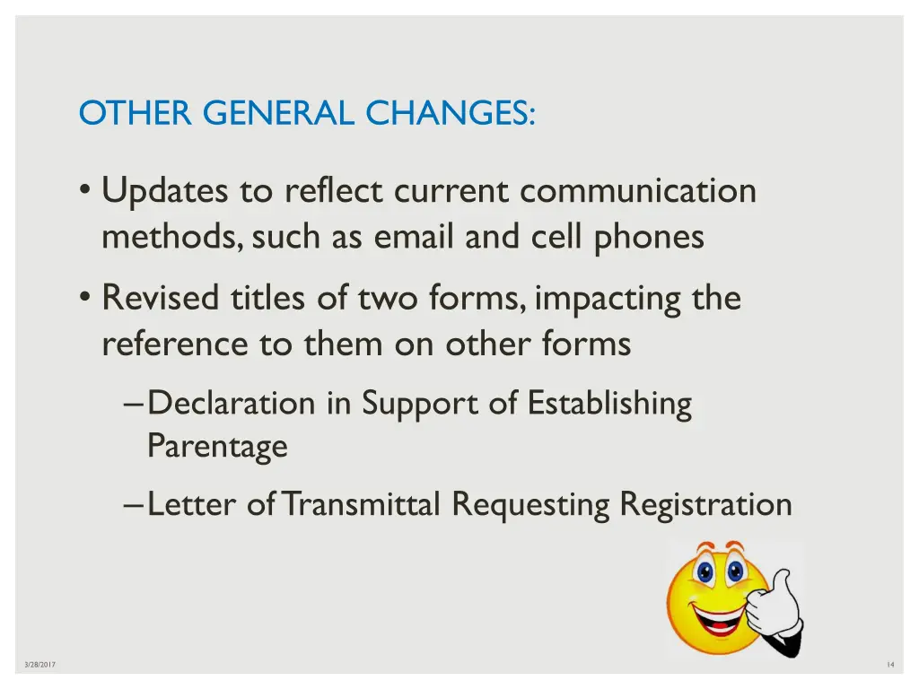 other general changes