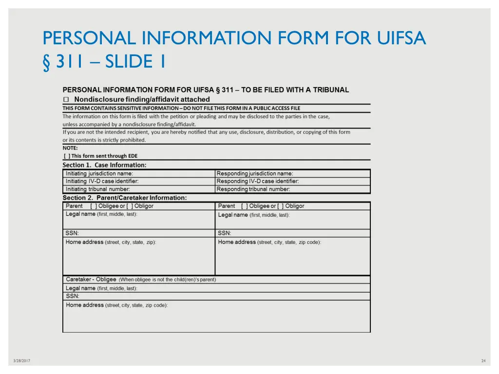 personal information form for uifsa 311 slide 1