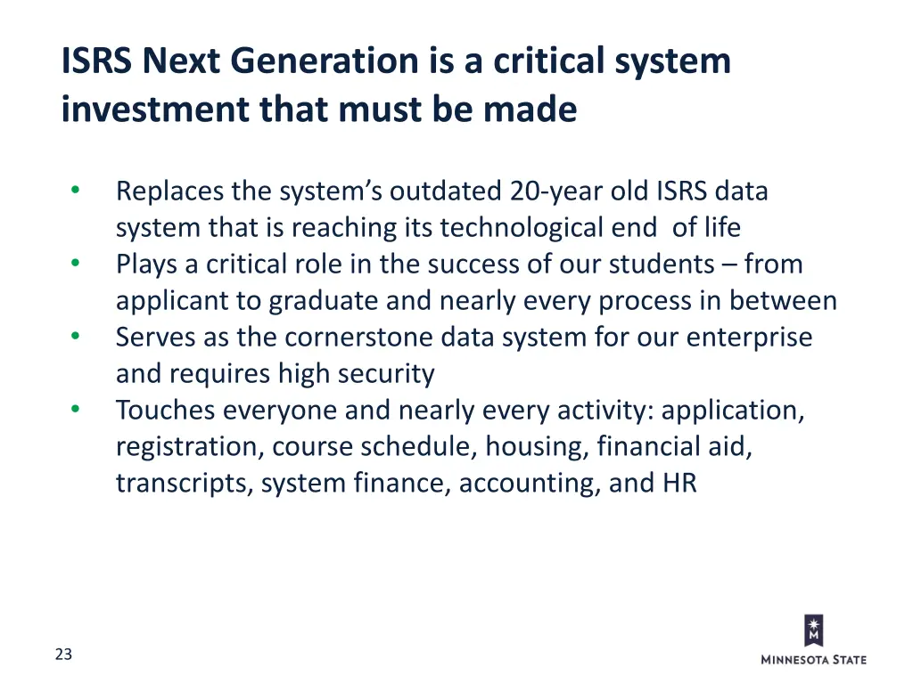 isrs next generation is a critical system