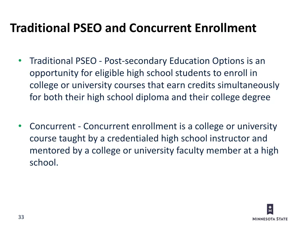 traditional pseo and concurrent enrollment