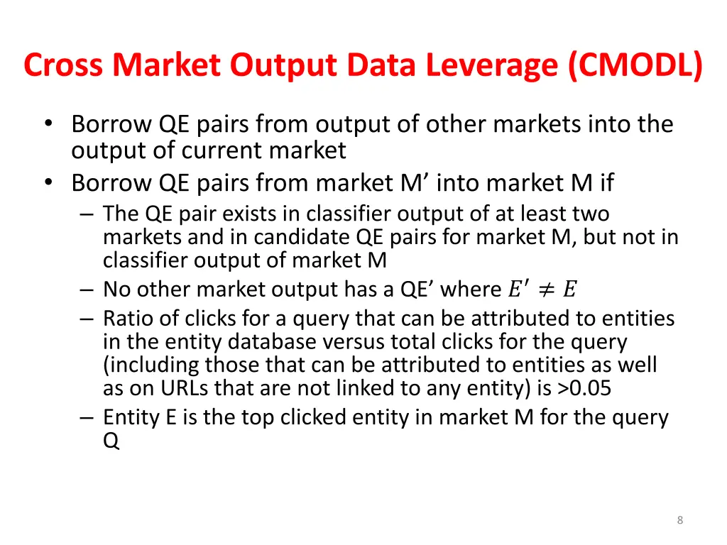 cross market output data leverage cmodl
