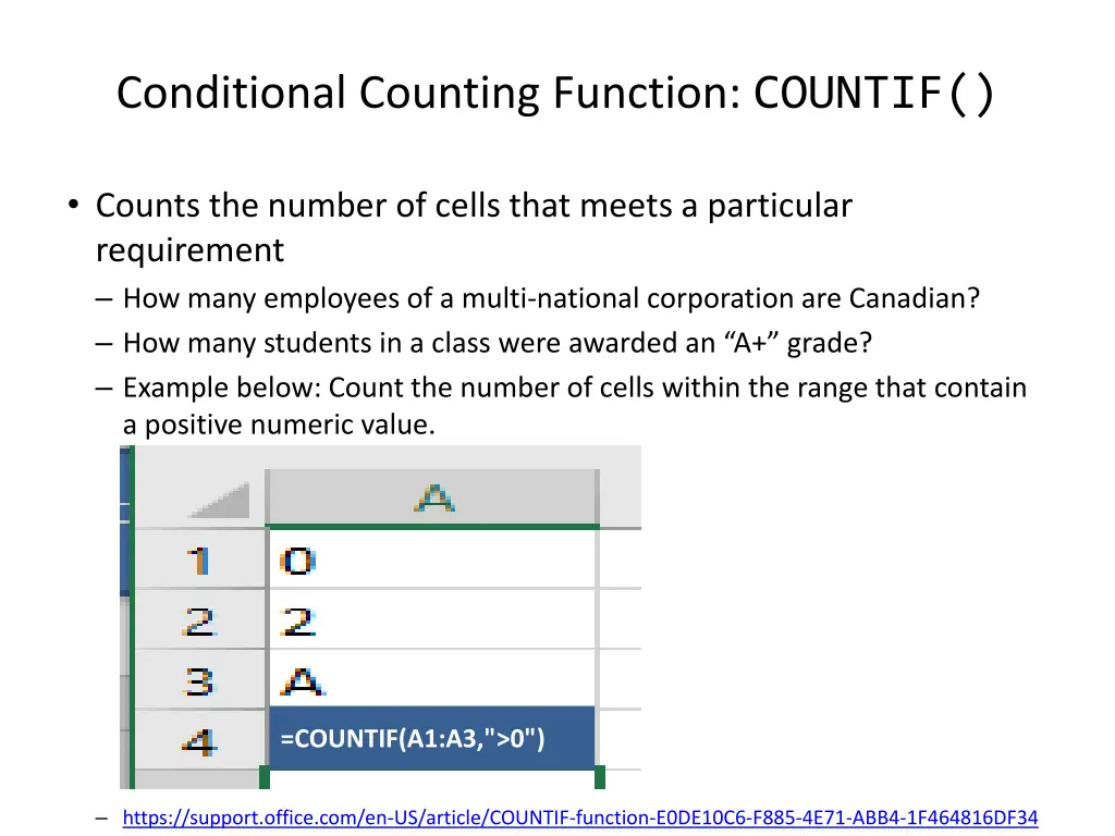 conditional counting function countif