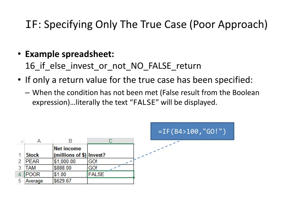 if specifying only the true case poor approach