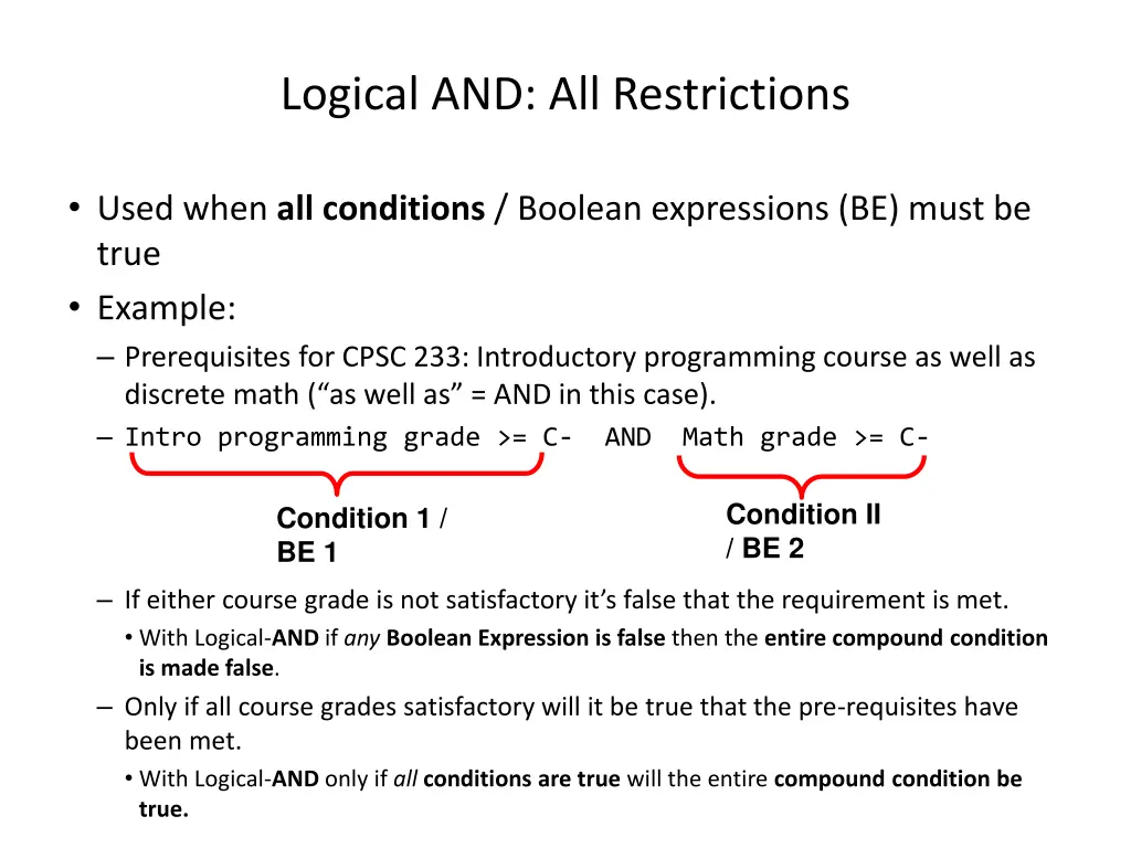 logical and all restrictions
