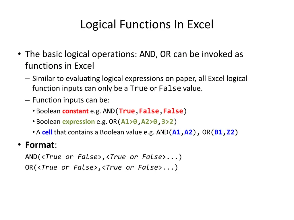 logical functions in excel