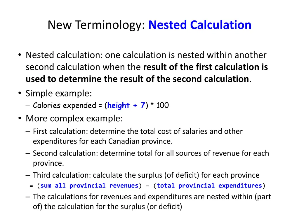 new terminology nested calculation