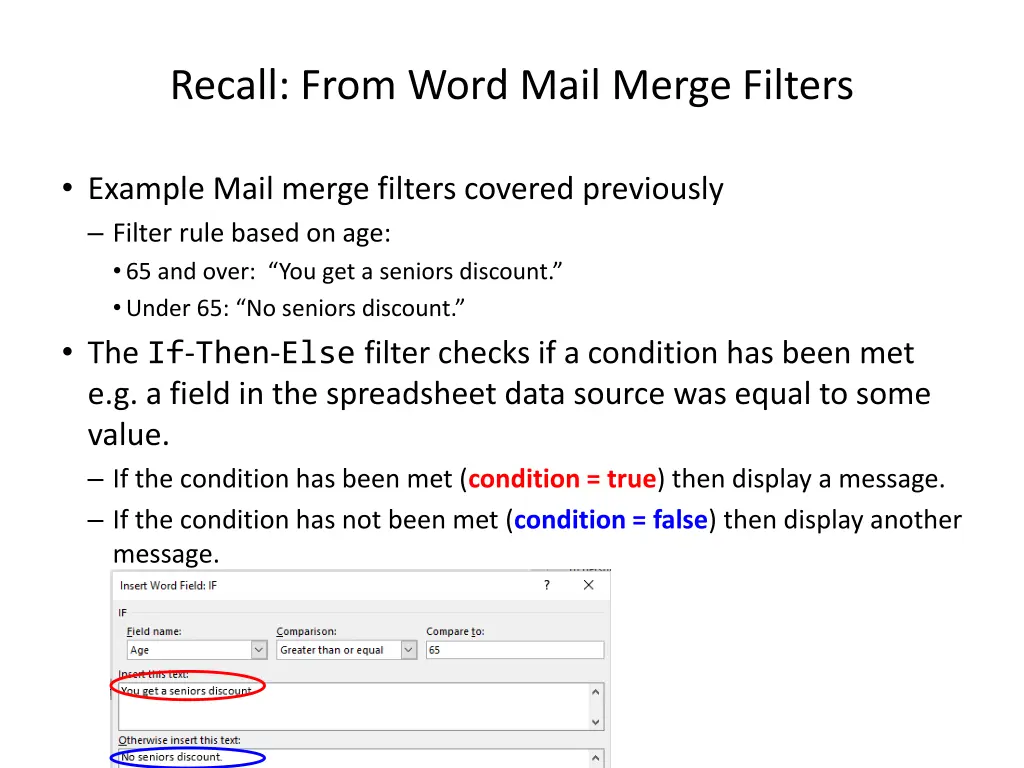 recall from word mail merge filters