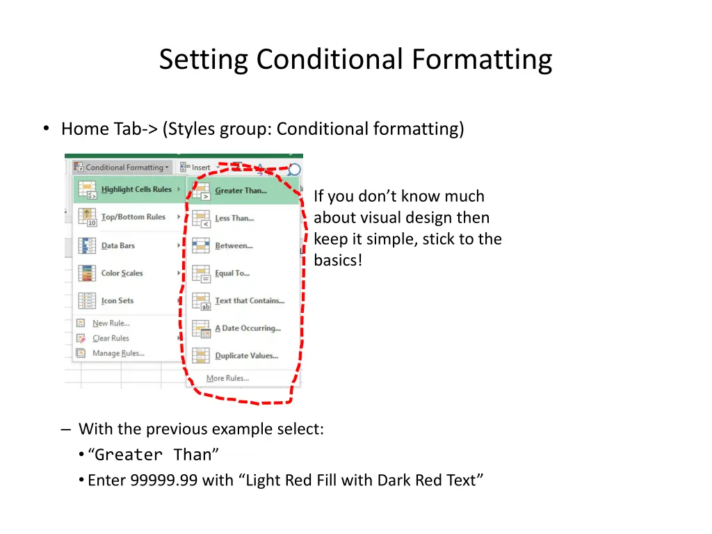 setting conditional formatting